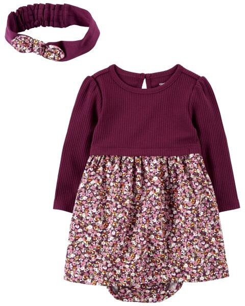 Purple Floral Dress with Headband