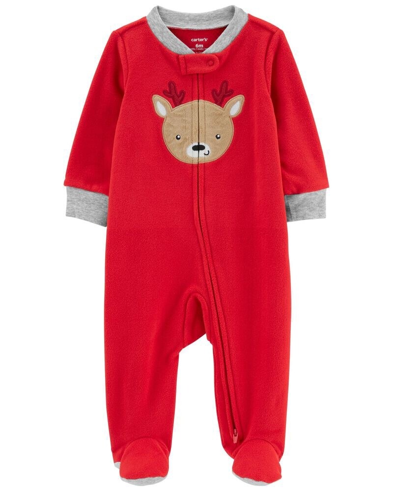 Red Baby Reindeer Zip Up Fleece Sleep and Play