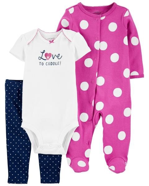 Baby 3-Piece Polka Dot Sleep &amp; Play &amp; Pant Set, SIZE: Prem