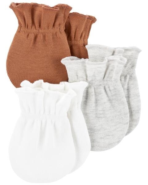 3 Pack Baby Mitten Brown White Grey