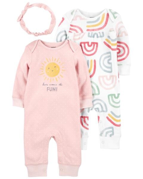 Baby 3-Piece Jumpsuits &amp; Headwrap Set Rainbow, SIZE: Newborn