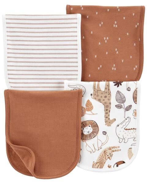 4 Pack Burp Cloth Brown Safari