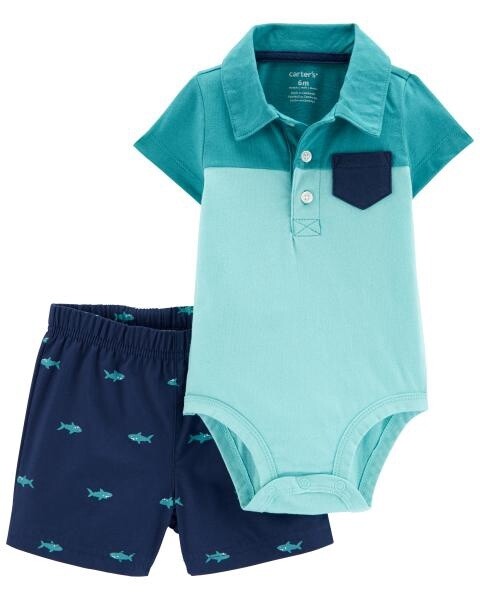 Baby 2 Piece Polo Bodysuit &amp; Short Set