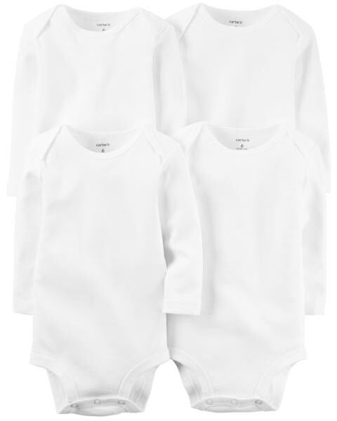 4-Pack Long Sleeve Bodysuit White, SIZE: 12months