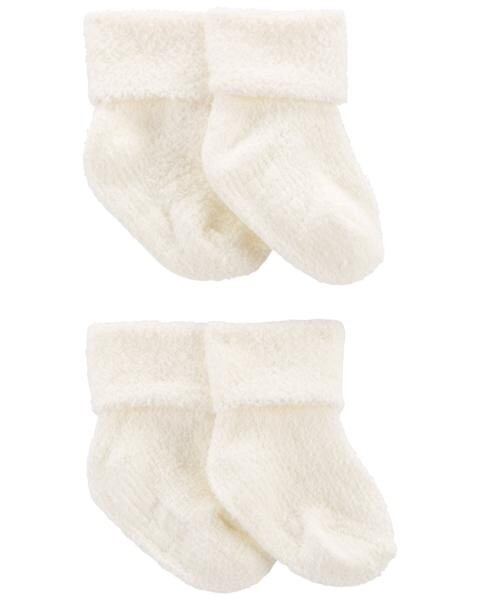 4-Pack Foldover Chenille Booties, COLOUR: White, SIZE: Newborn