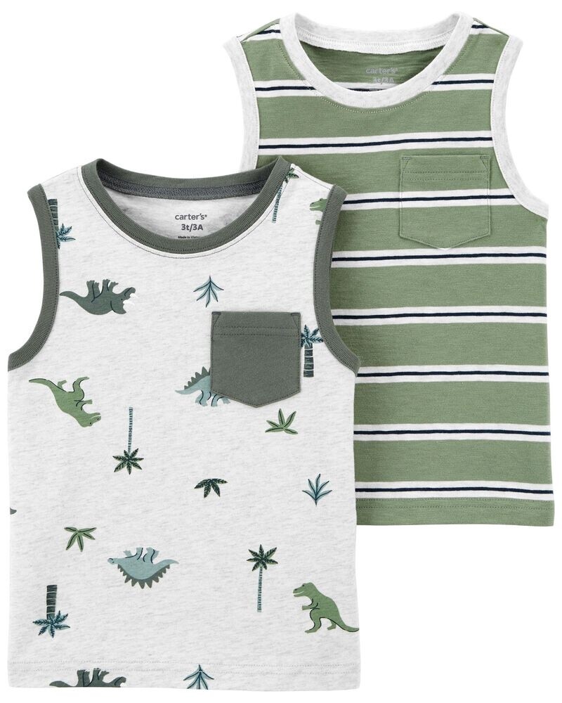 2 Pack Dino &amp; Green Stripe Tank Tops