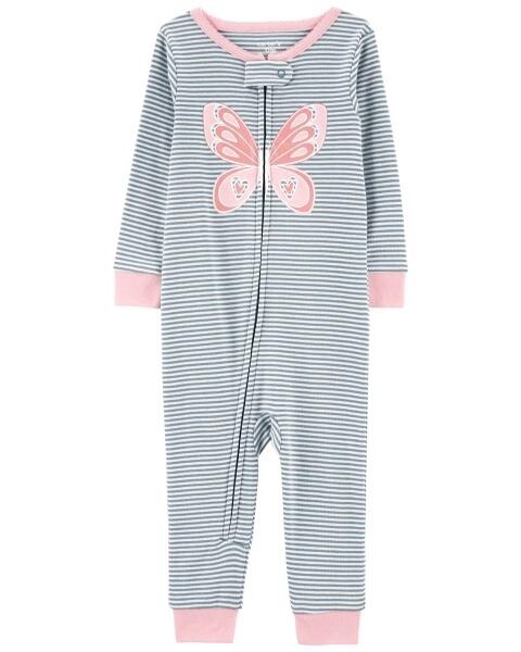 Pink Butterfly Stripe Babygrow