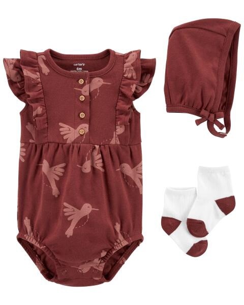 Baby 3-Piece Bodysuit &amp; Bonnet Outfit Set