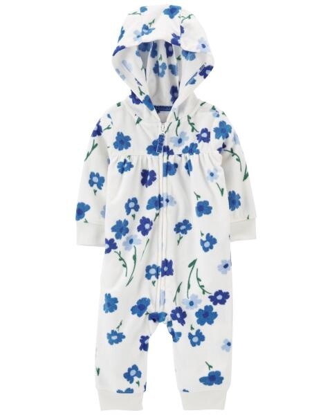 White &amp; Blue Floral Fleece Baby Grow