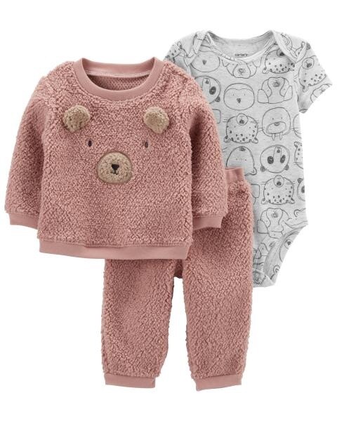 Pink Bear Sherpa Set