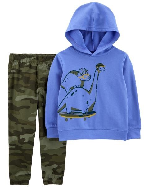 Blue Dino Hoodie Set