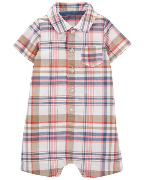 1 Piece Plaid Polo Romper