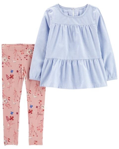 2 Piece Striped Tiered Top &amp; Legging Set