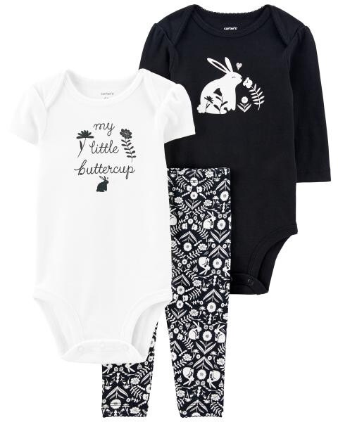 3 Piece Black and White Bunny Set