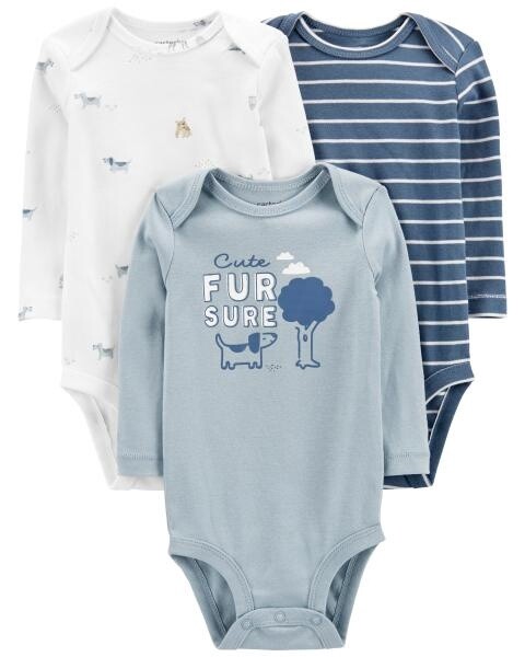 3 Pack Blue Dog Rib Bodysuits