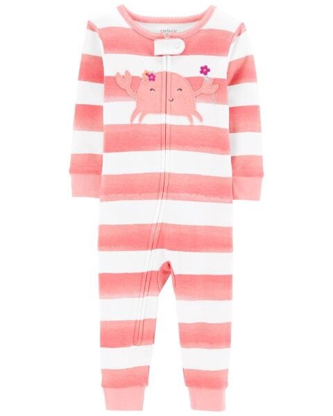 1 Piece Pink Crab Stripe Babygrow