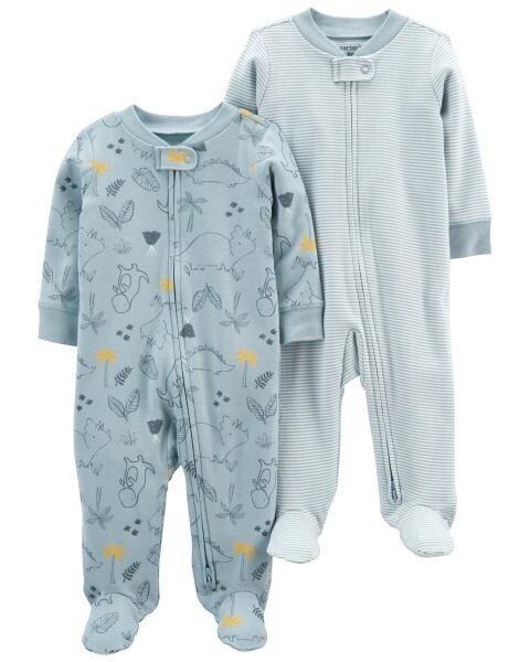 2-Pack Cotton Zip-Up Sleep &amp; Plays, THEME: Dino, SIZE: Prem