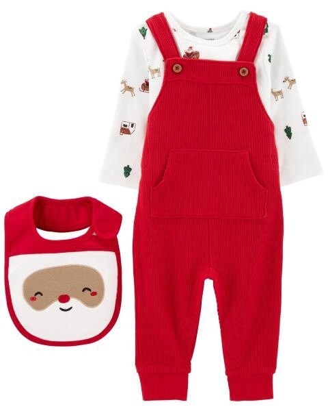 3 Piece Christmas Red Overall Set