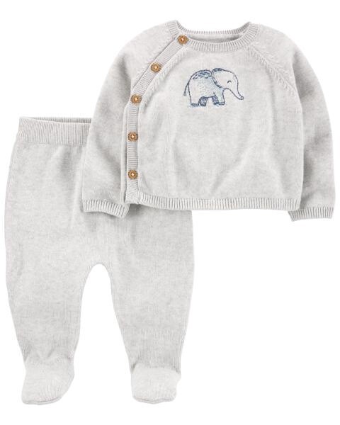 2 Piece Elephant Sweater &amp; Footed Pant Set