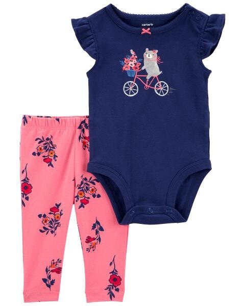 2 Piece Floral Bicycle Bodysuit Pant Set