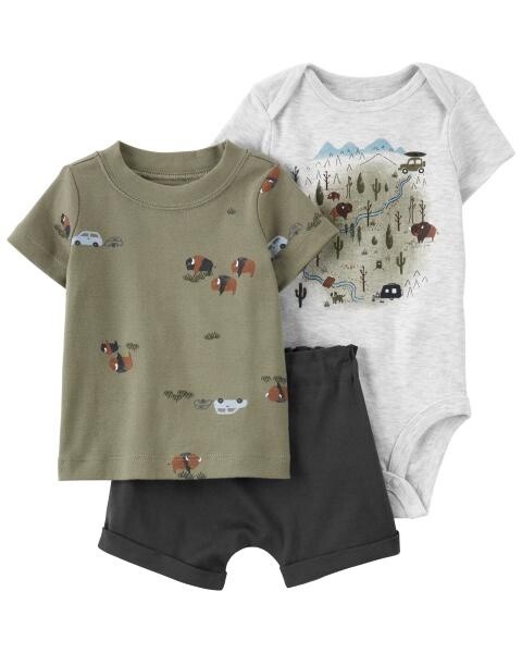 3 Piece Little Tee, Bodysuit &amp; Short Set