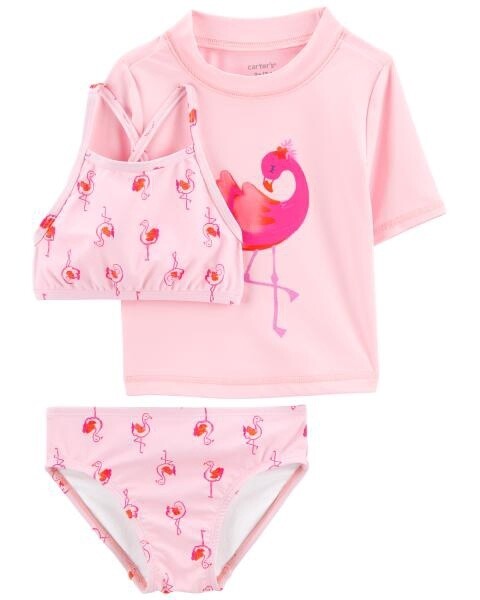 3 Piece Swimwear Pink Flamingo