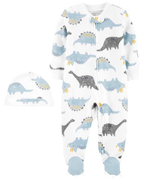 2 Pack Cap &amp; Zip-Up Sleep &amp; Play, THEME: Dino, SIZE: Newborn