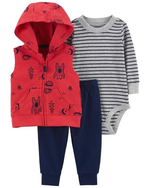 3 Piece Vest Set Red &amp; Navy