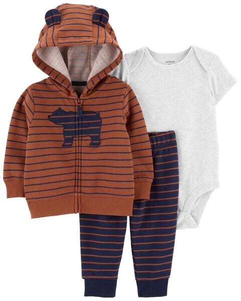 3 Piece Brown Bear Cardigan Set
