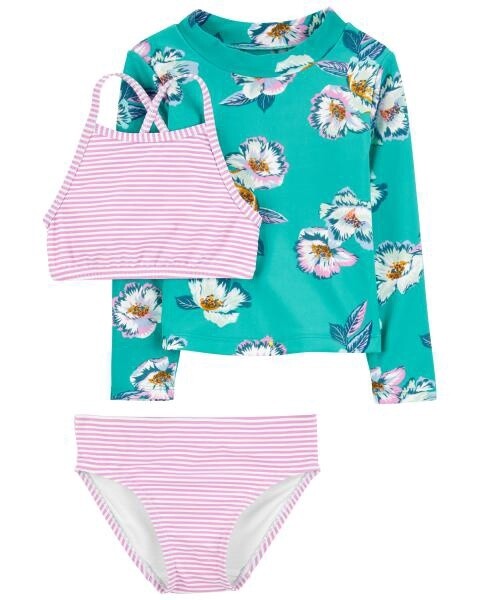 3 Piece Turqouise Flower Swimwear Set