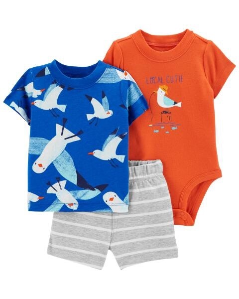 3 Piece Blue and Orange Seagull Set