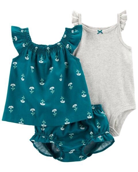 3 Piece Teal Floral Set