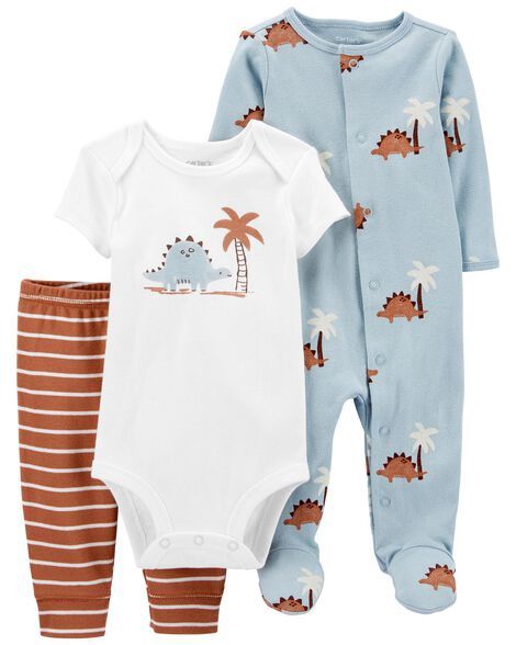 3-Piece Dino Bodysuit Pant &amp; Sleep &amp; Play Pajamas Set