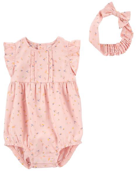 Baby 2-Piece Floral Bodysuit &amp; Headwrap Set