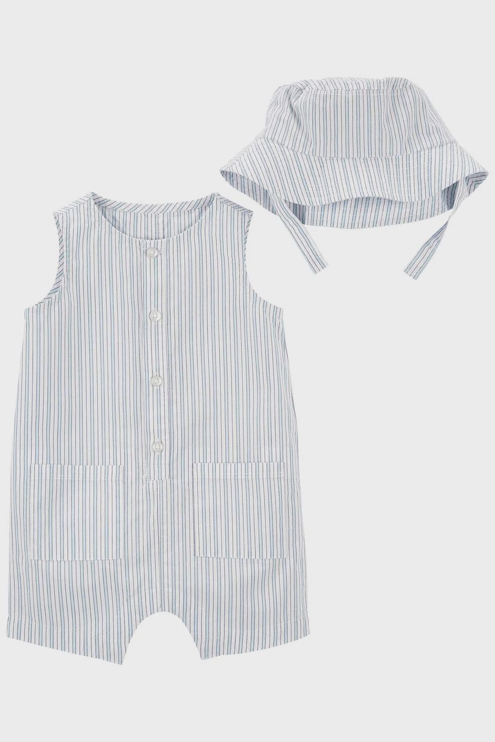Blue Stripe Romper Set with Hat