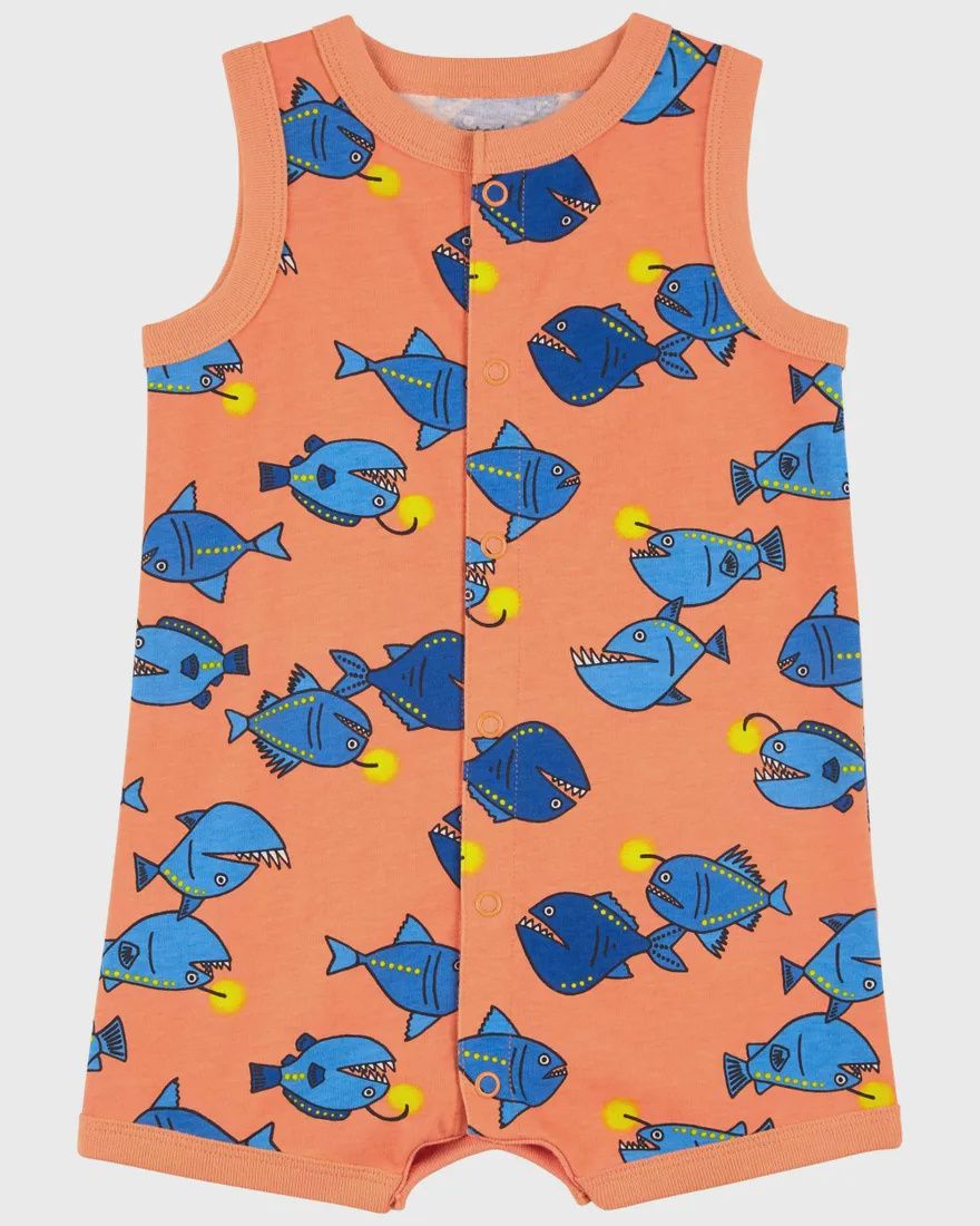 Orange Fish Print Romper