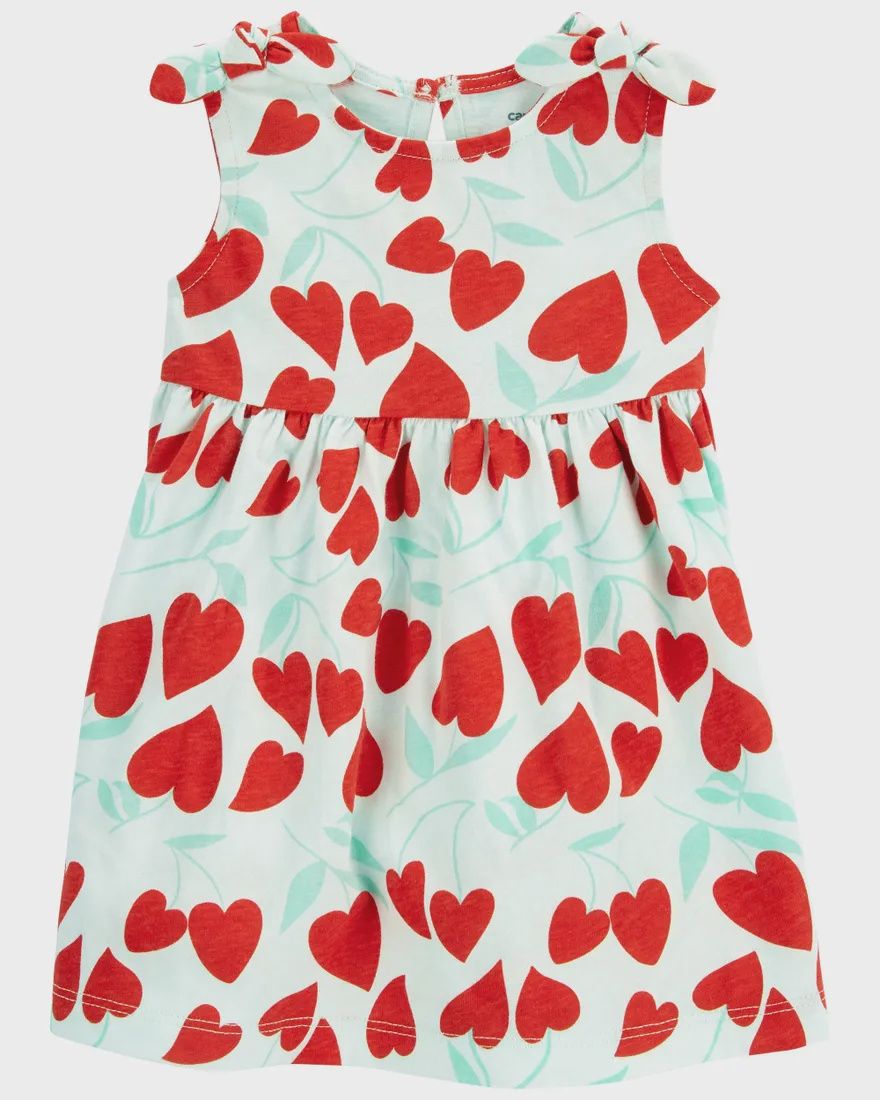 Mint-Red Heart Print Dress and Diaper Cover