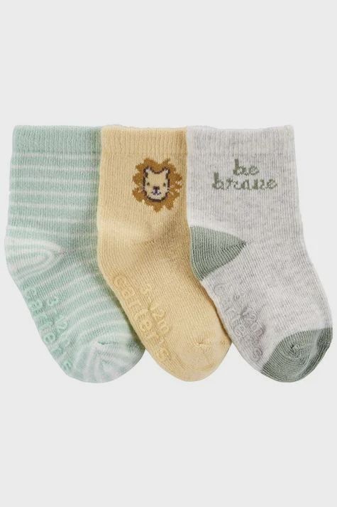 3 Pack Olive Stripe Lion Socks