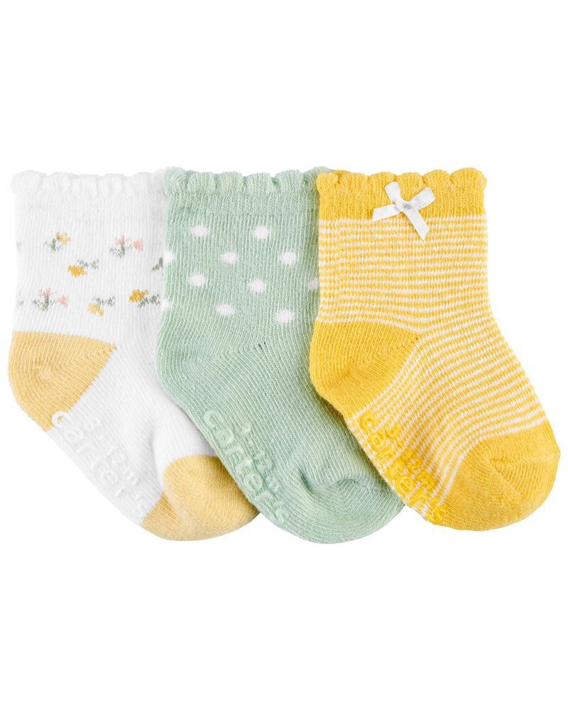 3 Pack Yellow Green Floral Socks