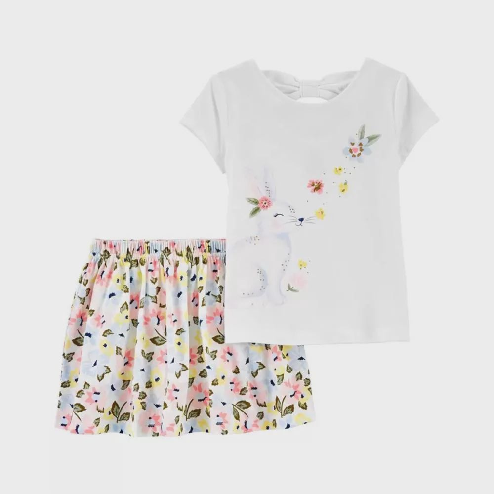 2-Piece Toddler Bunny Tee &amp; Floral Skort Set