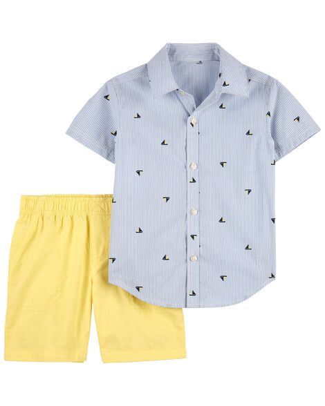 Toddler 2-Piece Button-Front Shirt &amp; Short Set