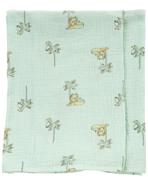 Sage Lion Print Muslin Swaddle