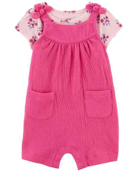 2-Piece Floral Tee &amp; Crinkle Jersey Coverall Set
