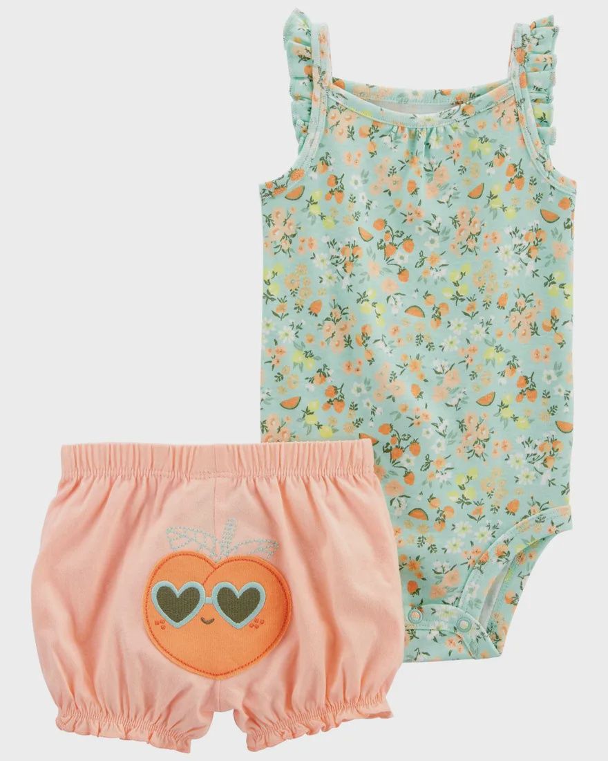 2-Piece Floral Print Peach Set