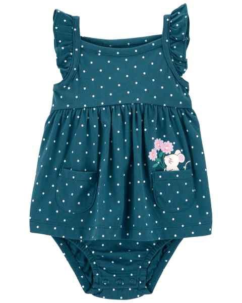 Baby Teal Dot Mouse Romper