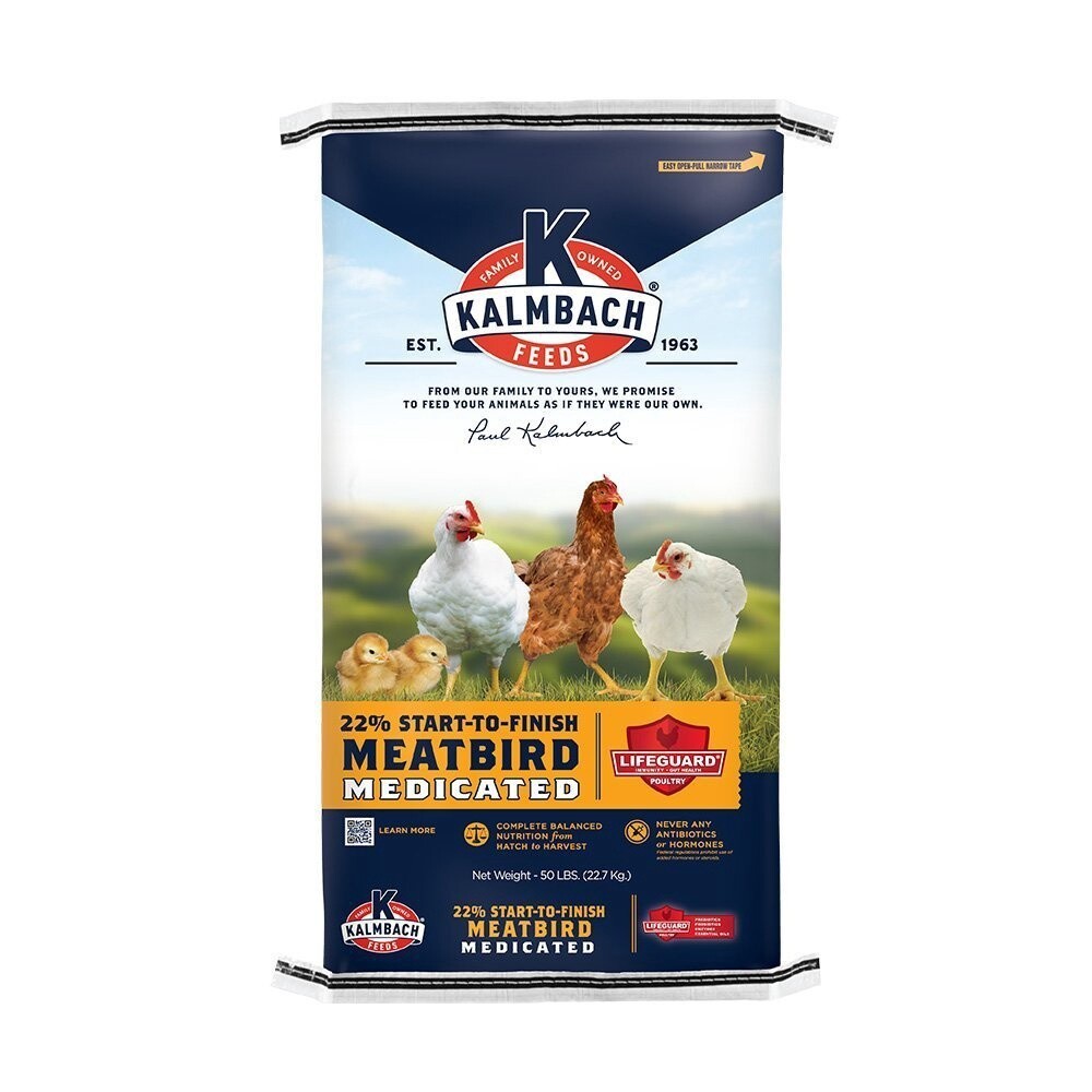Kalmbach 22% Start-To-Finish Medicated Meatbird Feed 50 lb