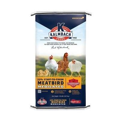 Kalmbach 22% Start-To-Finish Medicated Meatbird Feed 50 lb Liberty FHG Galion