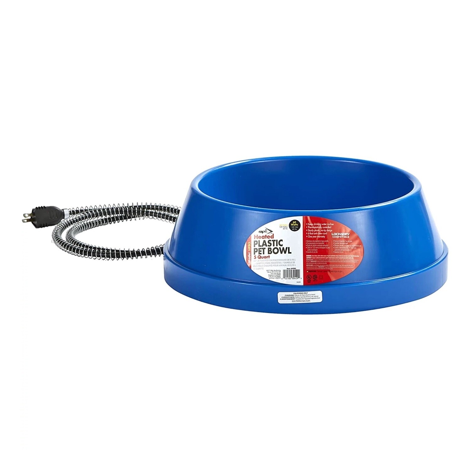 API Blue Plastic Heated Pet Bowl For Dogs 5 qt