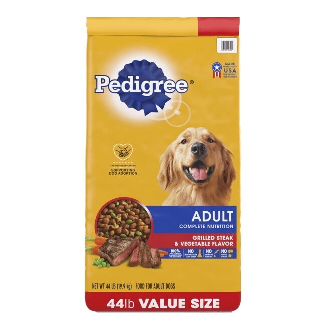 Pedigree® Dry Dog Food Adult Grilled Steak & Vegetable Flavor 44 lb