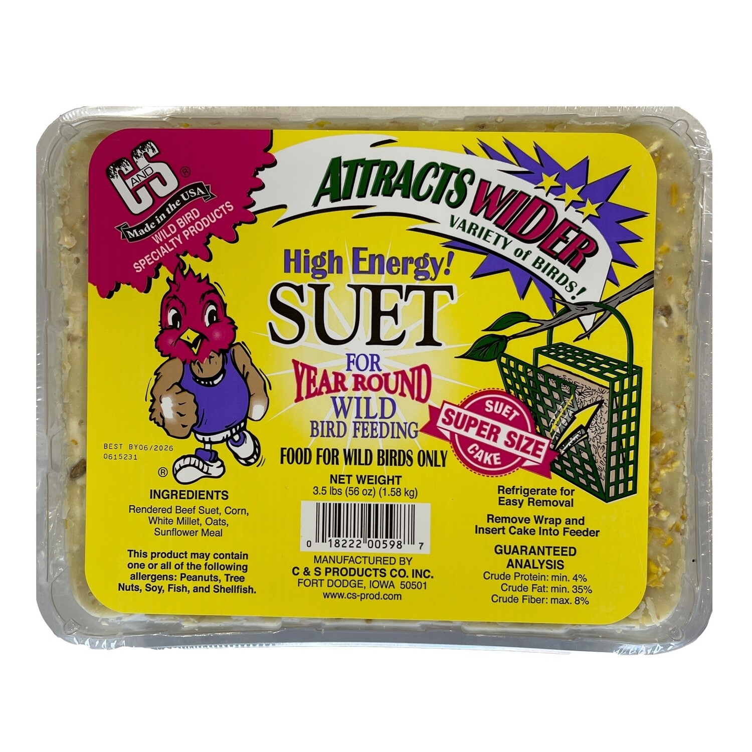 C&amp;S High Energy Large Suet Cake 3.5 lb